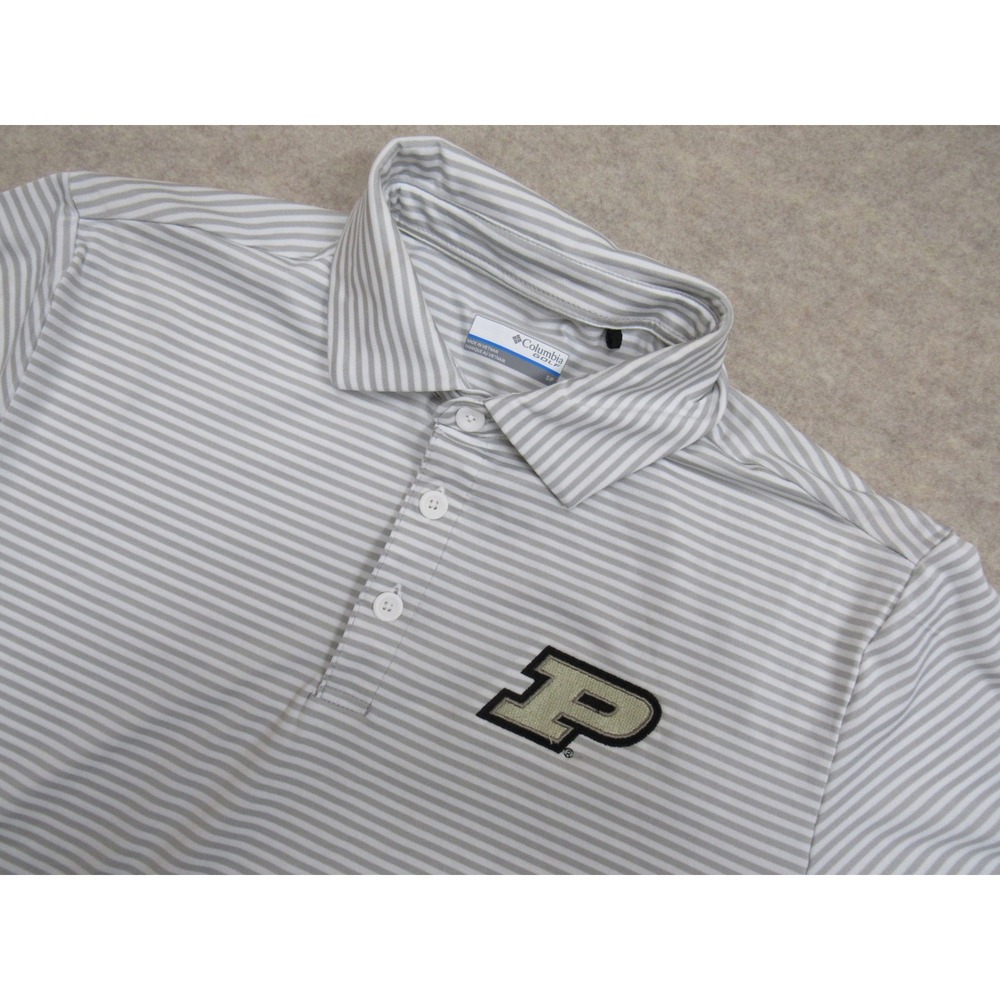 Columbia Golf Purdue Boilermakers Polo Shirt Mens Small Grey White Striped S
